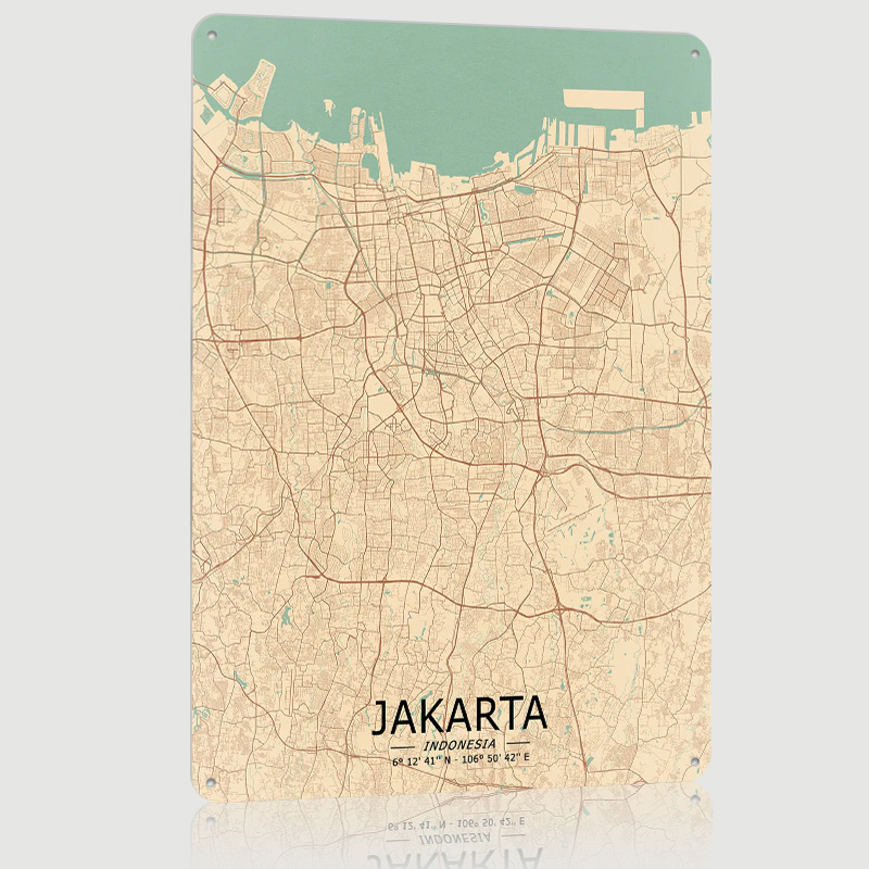 Home Decor Jakarta - Targa stampata con mappa vintage di
